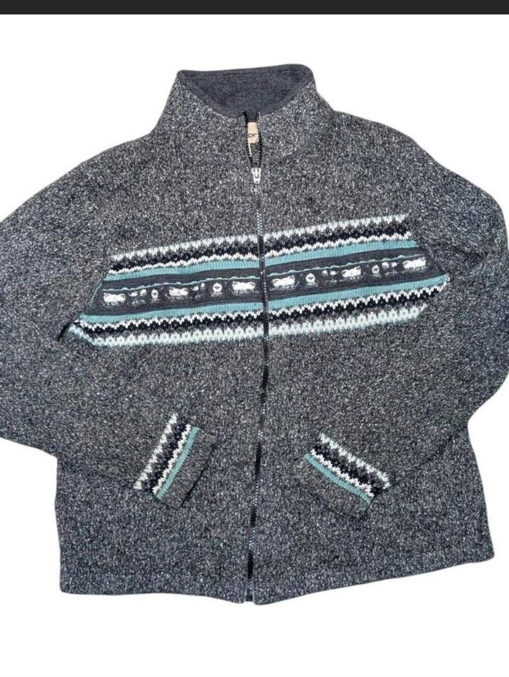 Woolrich Nordic Pattern Lodge Zip Up Cabincore Cardigan Cozy Medium